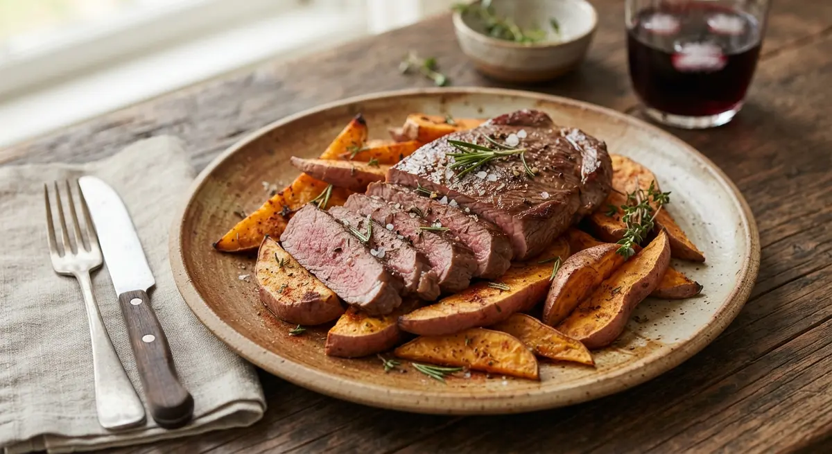 Lean Beef Steak with Sweet Potato Wedges